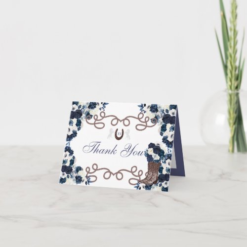 Western Blue Charra Quinceanera Thank You Card