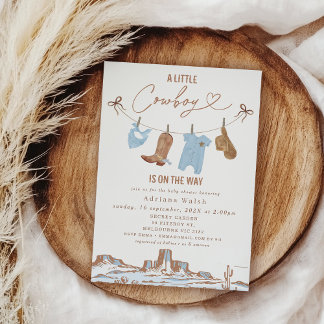Western Blue Clothes Little Cowboy Baby Shower Invitation