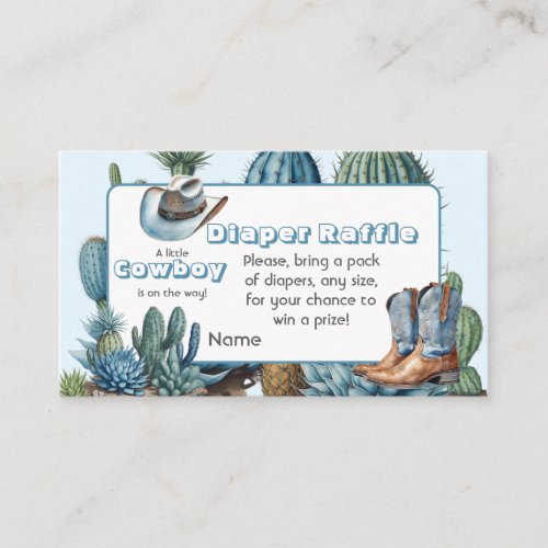 Western Blue Cowboy Rodeo Baby Shower Diaper Game Enclosure Card