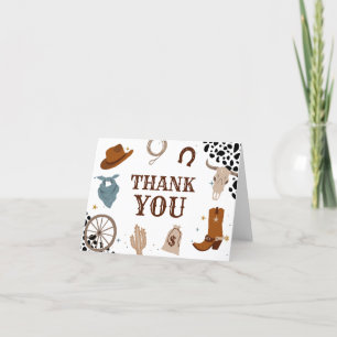 Western Blue Cowboy Rodeo Birthday Letterpress Thank You Card