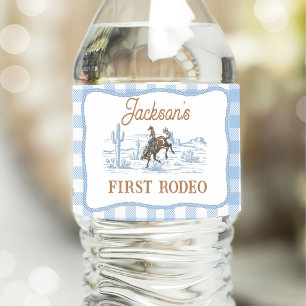 Western Blue Cowboy Rodeo Birthday Water Bottle Label