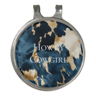 Western Blue Cream Gold Cowboy Cowgirl Cowhide Golf Hat Clip
