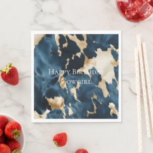 Western Blue Cream Gold Cowboy Cowgirl Cowhide Napkins