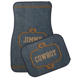 Western Blue Denim Look Custom Car Mats