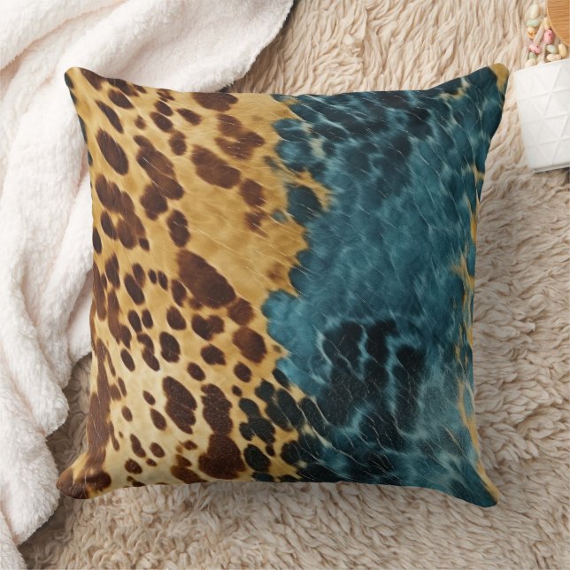 Western Blue Gold Cowhide Throw Pillow (Blanket)