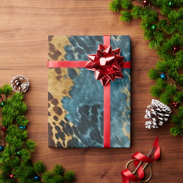 Western Blue Gold Cowhide Wrapping Paper (Holiday Gift)