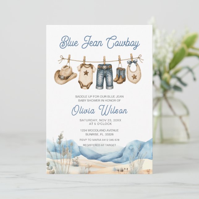 Western Blue Jean Baby Shower  Invitation (Standing Front)