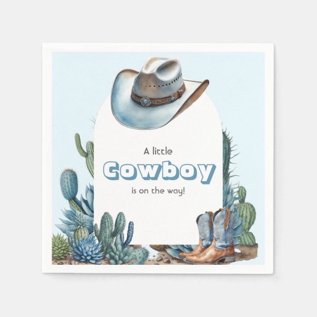 Western Blue Little Cowboy Rodeo Boy Baby Shower Napkins (Front)