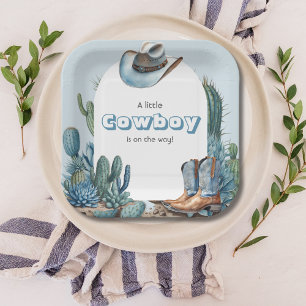Western Blue Little Cowboy Rodeo Boy Baby Shower Paper Plates