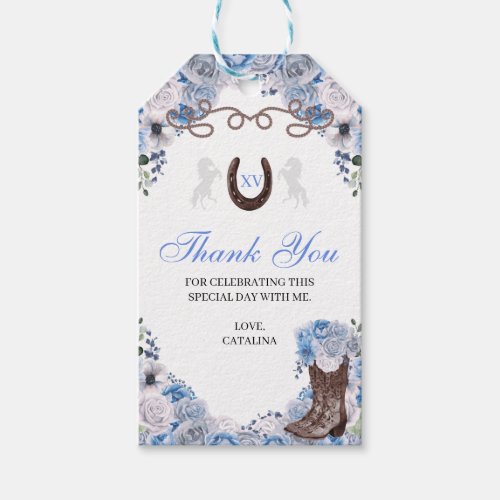 Western Blue Ranchero Quinceanera Gift Tags