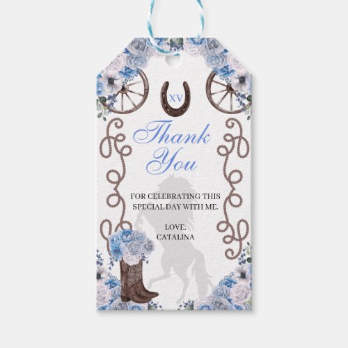 Western Blue Ranchero Quinceanera Gift Tags