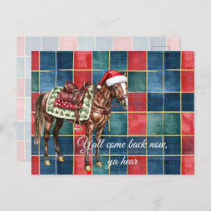 Western Blue Red Horse Merry Christmas Y'all Postcard