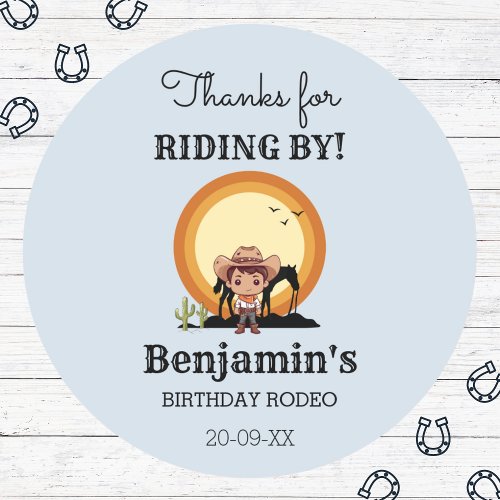 Western Blue Rodeo Cowboy Birthday Thank You Classic Round Sticker
