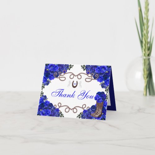 Western Blue Roses Charra Quinceanera Thank You Invitation