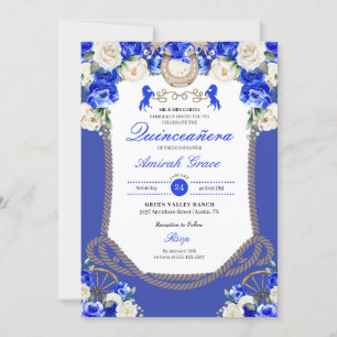 Western Blue Roses Charro Cowgirl Quinceañera Invitation