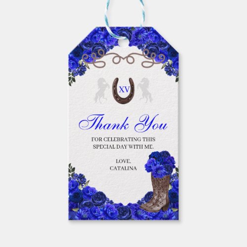 Western Blue Roses Ranchero Quinceanera Gift Tags