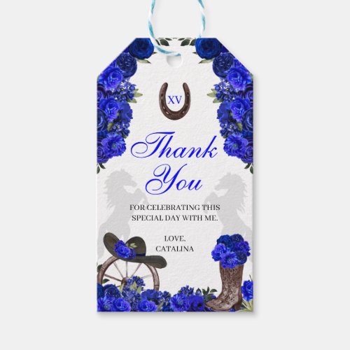 Western Blue Roses Ranchero Quinceanera Gift Tags
