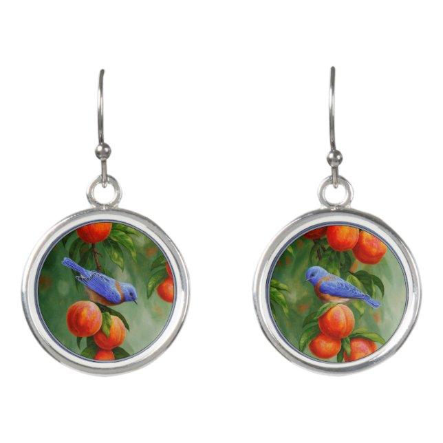 Western Bluebirds and Peach Tree Earrings (Front)