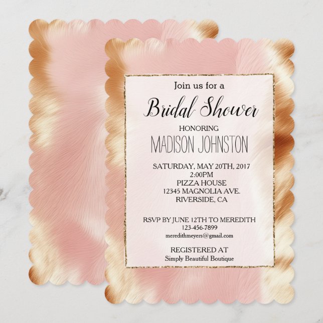 Western Blush Pink Brown Cowhide Invitation (Front/Back)