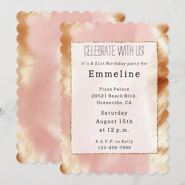 Western Blush Pink Brown Cowhide Invitation (Front/Back)