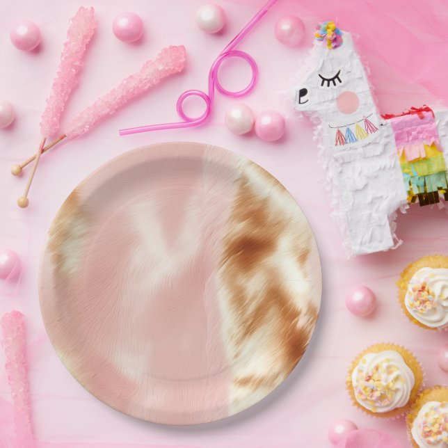 Western Blush Pink Brown Cowhide Paper Plates (Party)