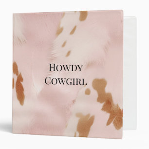 Western Blush Pink Cream Faux Cowhide 3 Ring Binder