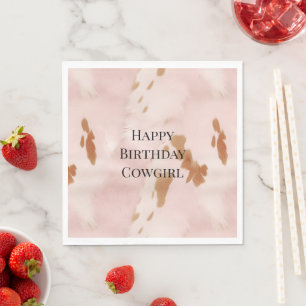 Western Blush Pink Cream Faux Cowhide Birthday Napkins