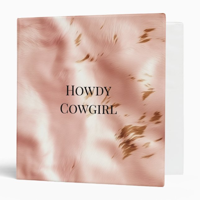 Western Blush Pink Faux Cowhide   3 Ring Binder (Front/Inside)