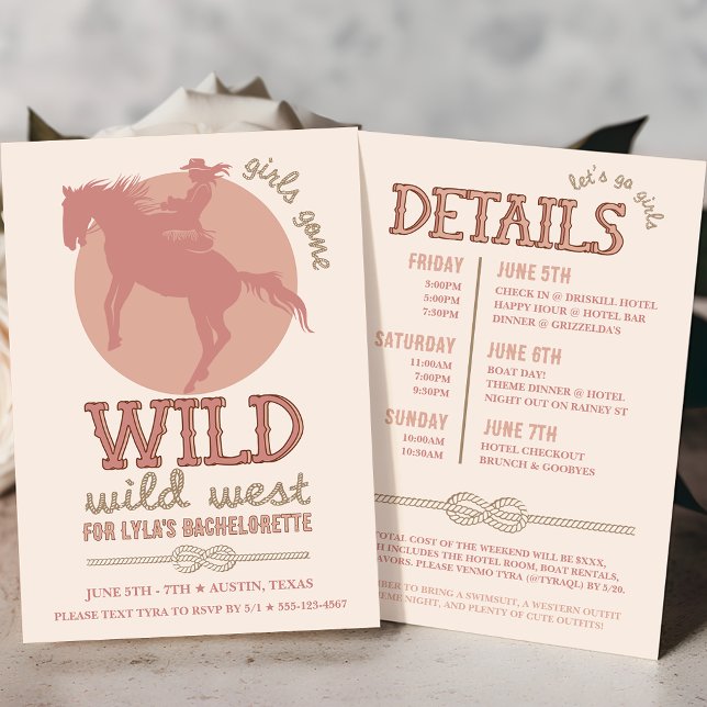 Western Blush Wild West Cowgirl Bachelorette Invitation (wild west aesthetic western bachelorette party invitations)
