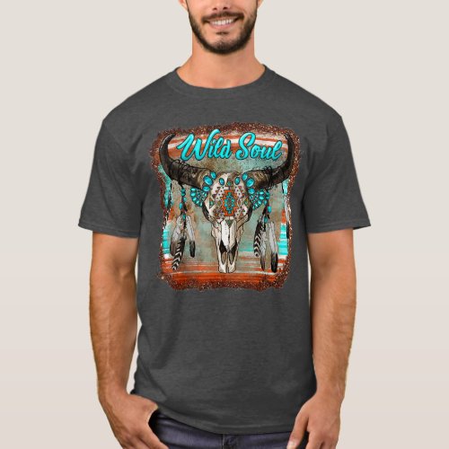 Western Boho Aztec Turquoise Bull Skull Wild T_Shirt