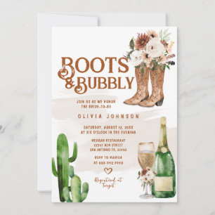 Western Boho Boots and Bubbly Bridal Shower Invitation