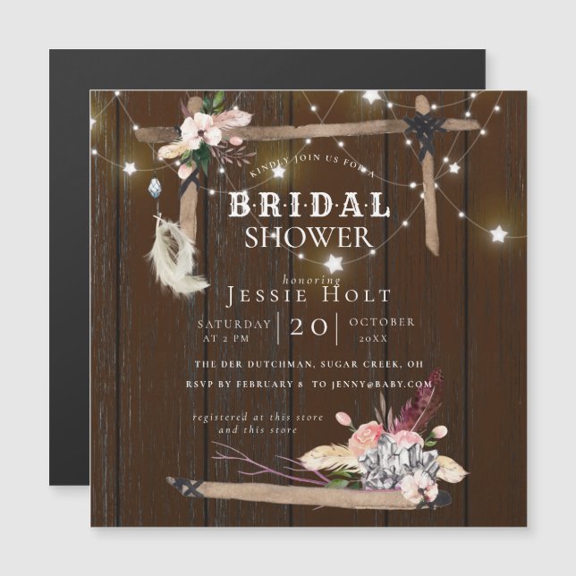 Western Boho Bridal Shower Magnetic Invitation (Front/Back)