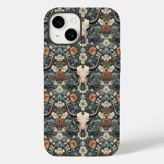 Western Boho Bull Skull Floral Case-Mate iPhone Case (Back)