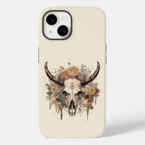 Western Boho Bull Skull Floral Case_Mate iPhone 14 Case