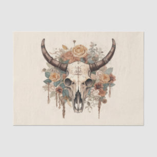 Western Boho Bull Skull Floral Decoupage Tissue Paper