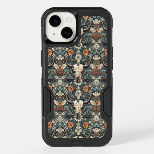 Western Boho Bull Skull Floral OtterBox iPhone 14 Case