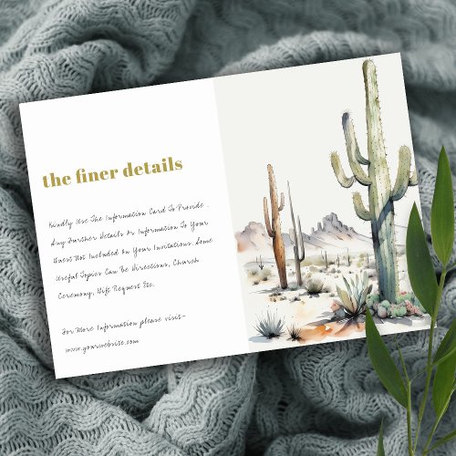 Western Boho Cacti Desert Landscape Wedding Detail Enclosure Card