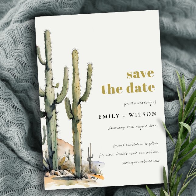 Western Boho Cacti Desert Watercolor Landscape Save The Date (Creator Uploaded)