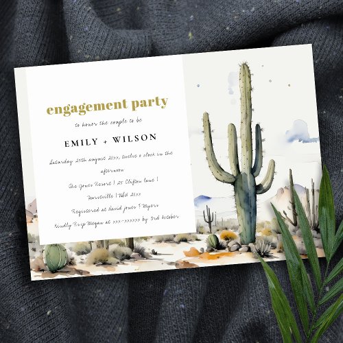 Western Boho Cactus Desert Landscape Engagement Invitation
