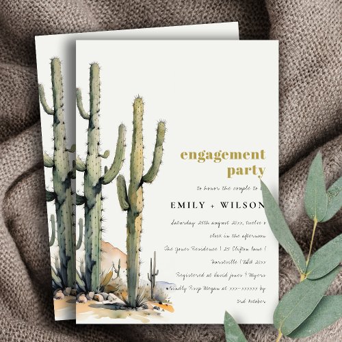 Western Boho Cactus Desert Landscape Engagement Invitation
