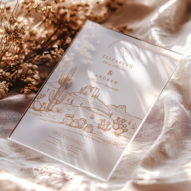 Western Boho Cactus Desert Landscape Wedding Acrylic Invitations (Creator Uploaded)