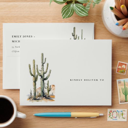 Western Boho Cactus Desert Landscape Wedding Envelope