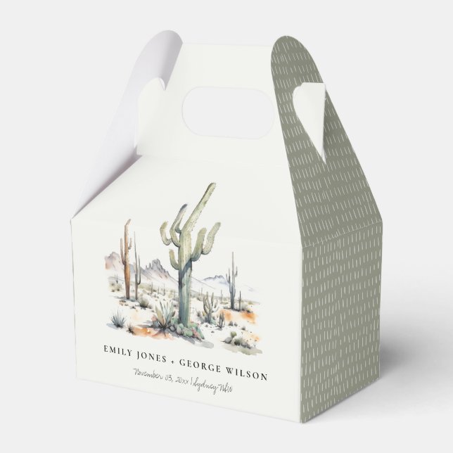 Western Boho Cactus Desert Landscape Wedding Favor Boxes (Front Side)