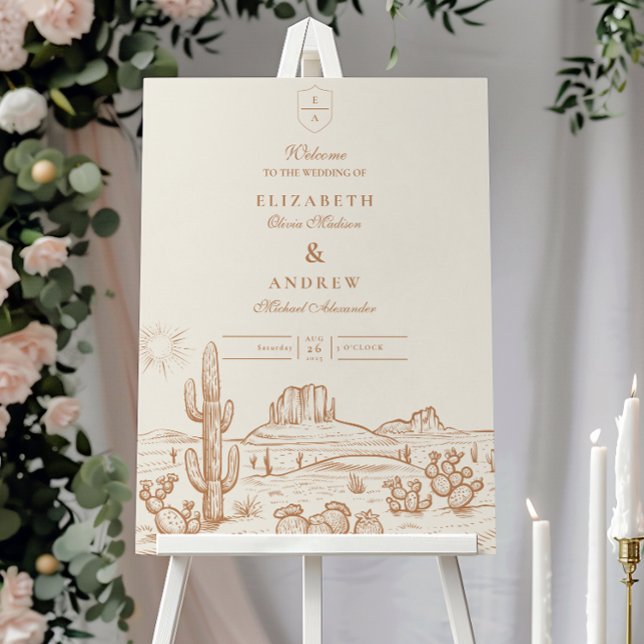 Western Boho Cactus Desert Landscape Wedding Foam Board (Creator Uploaded)