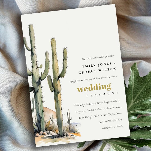 Western Boho Cactus Desert Landscape Wedding Invitation (Creator Uploaded)
