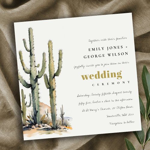 Western Boho Cactus Desert Landscape Wedding Invitation