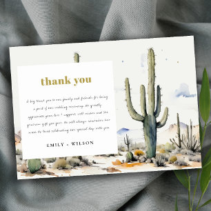 Western Boho Cactus Desert Landscape Wedding Letterpress Thank You Card