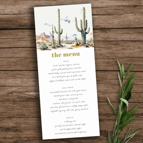 Western Boho  Cactus Desert Landscape Wedding Menu Invitation