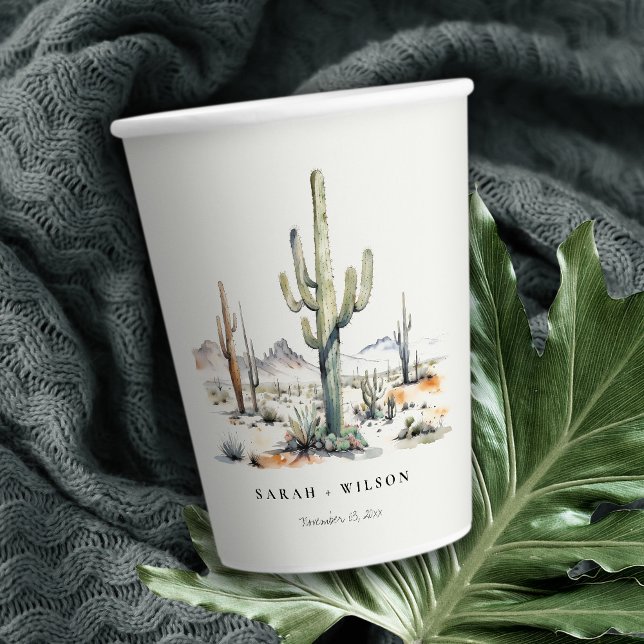 Western Boho Cactus Desert Landscape Wedding Paper Cups (Creator Uploaded)