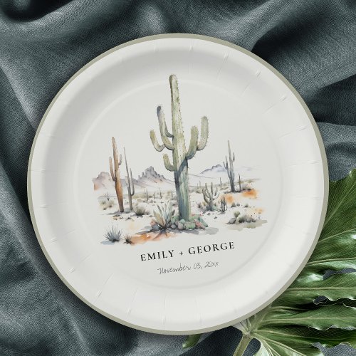 Western Boho Cactus Desert Landscape Wedding Paper Plates